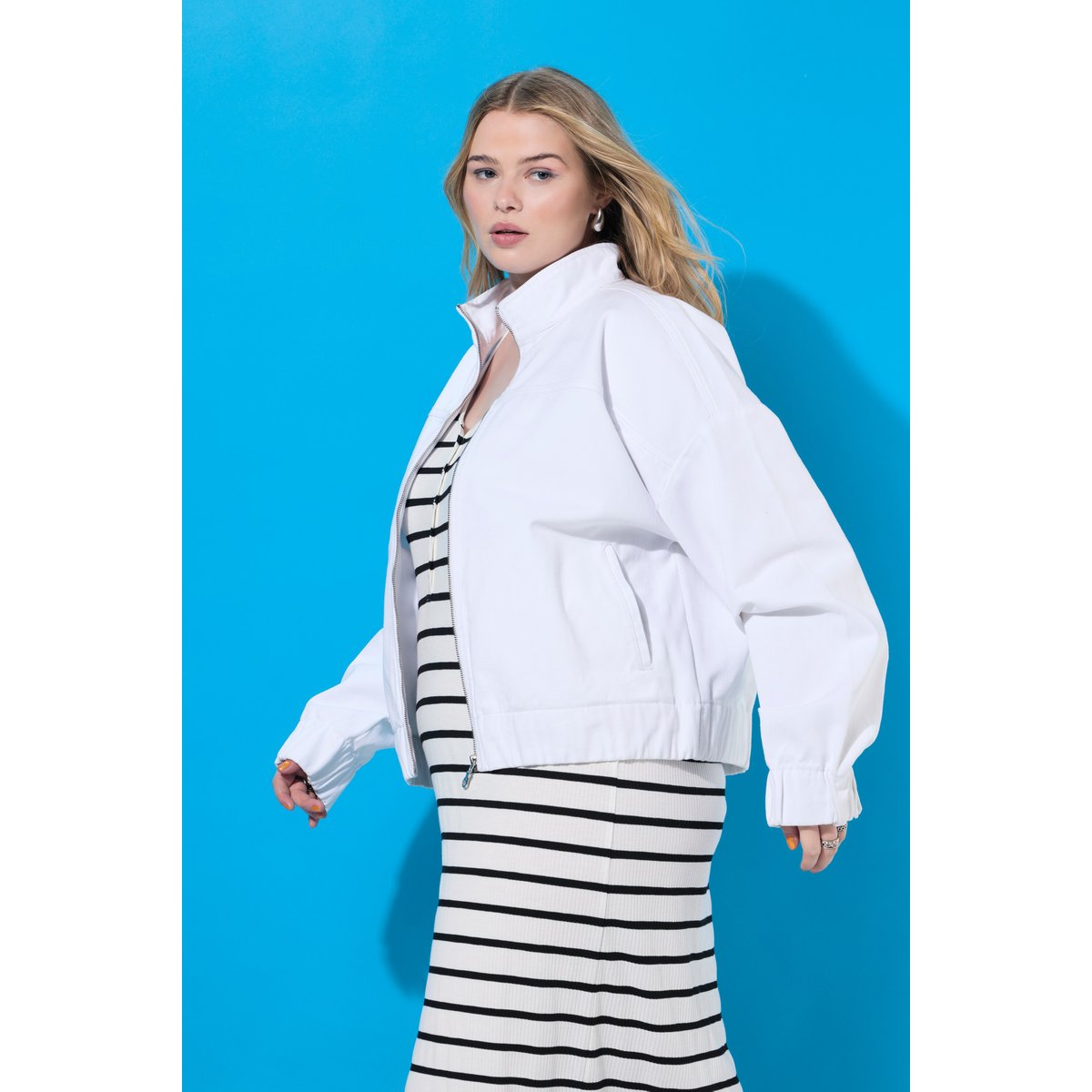 Blouson en jean oversize, base élastique denim blanc, STUDIO UNTOLD