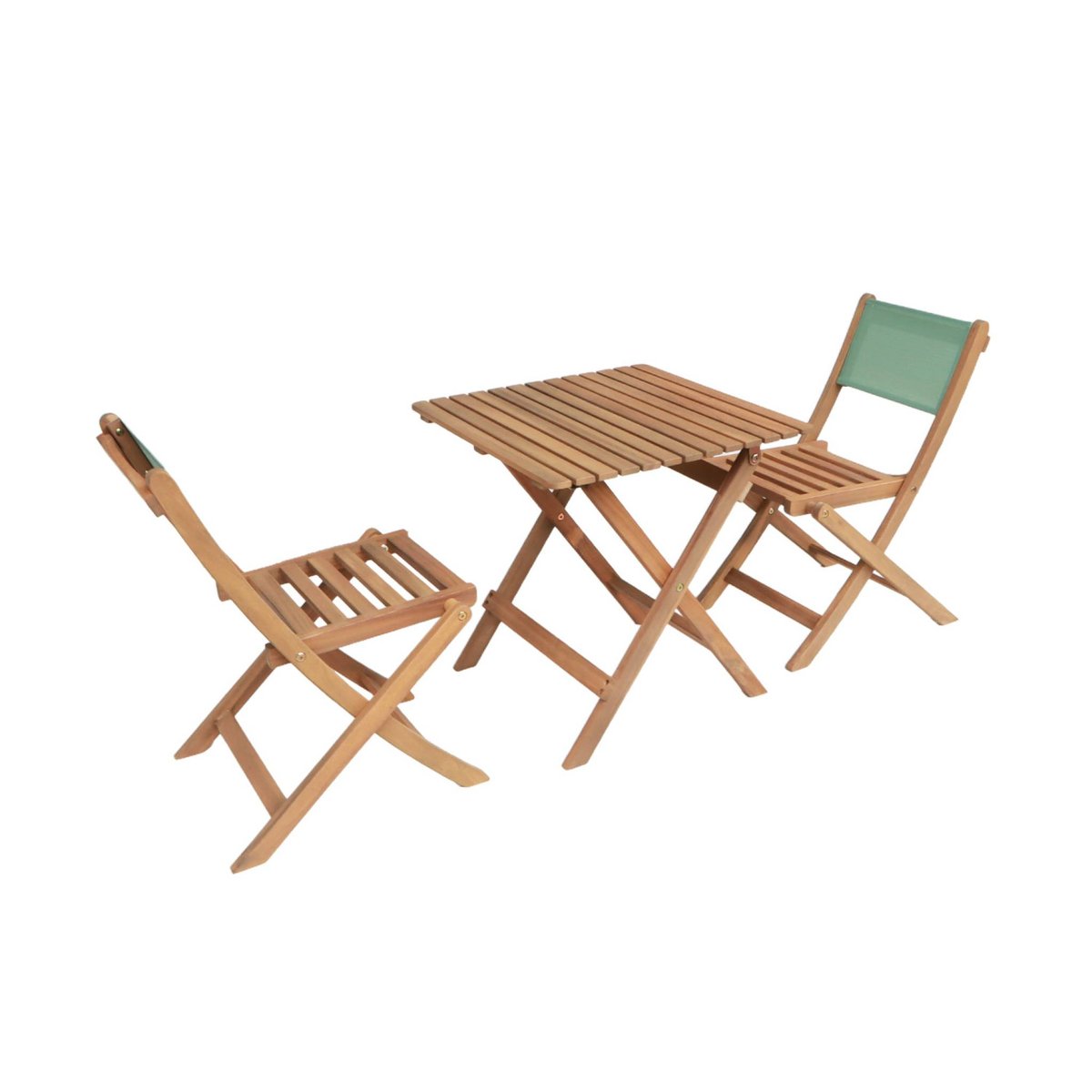 Table de jardin bistrot enfant bois d'acacia + 2 assises ELISE vert de gris, SWEEEK