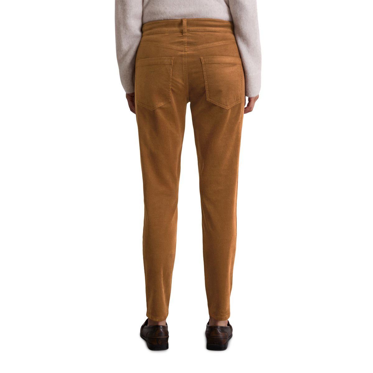 Pantalon à fines côtes modèle Theda boyfriend cropped en coton organique modal stretch marron clair, MARC O'POLO
