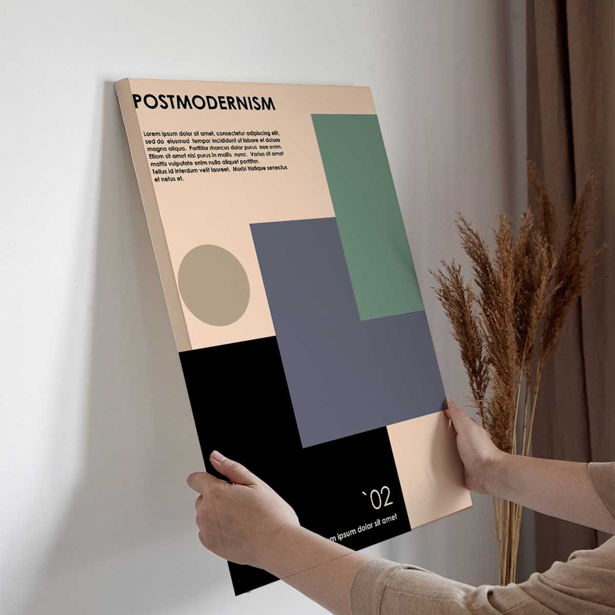 Tableau postmodernisme formes géométriques beige et vert toile imprimée, HEXOA
