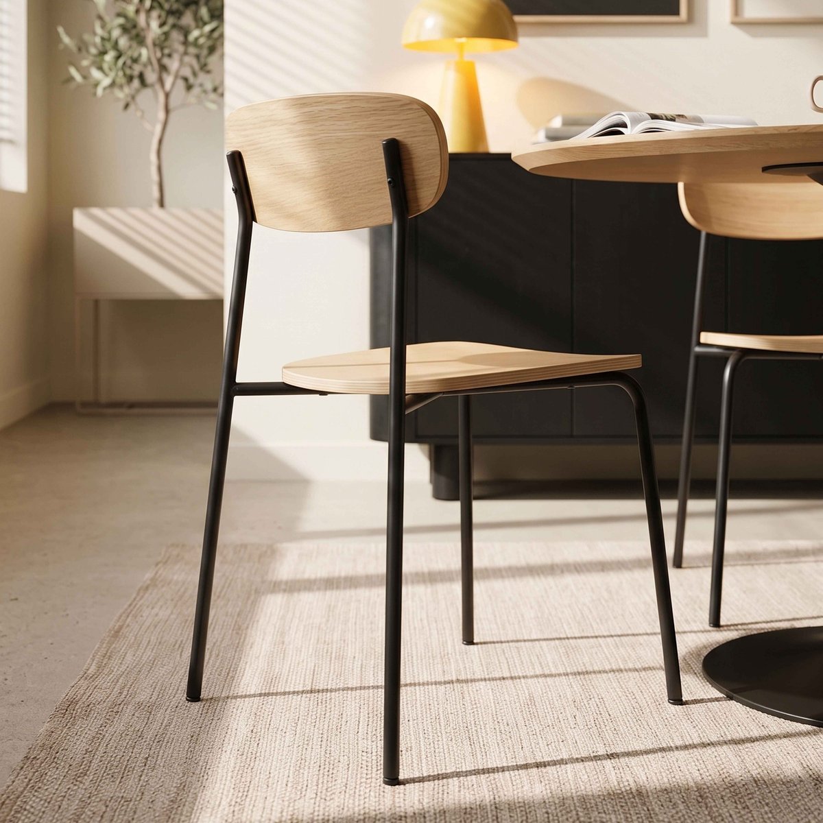 Lot de 2 chaises en métal et bois, LILA noir, OVIALA