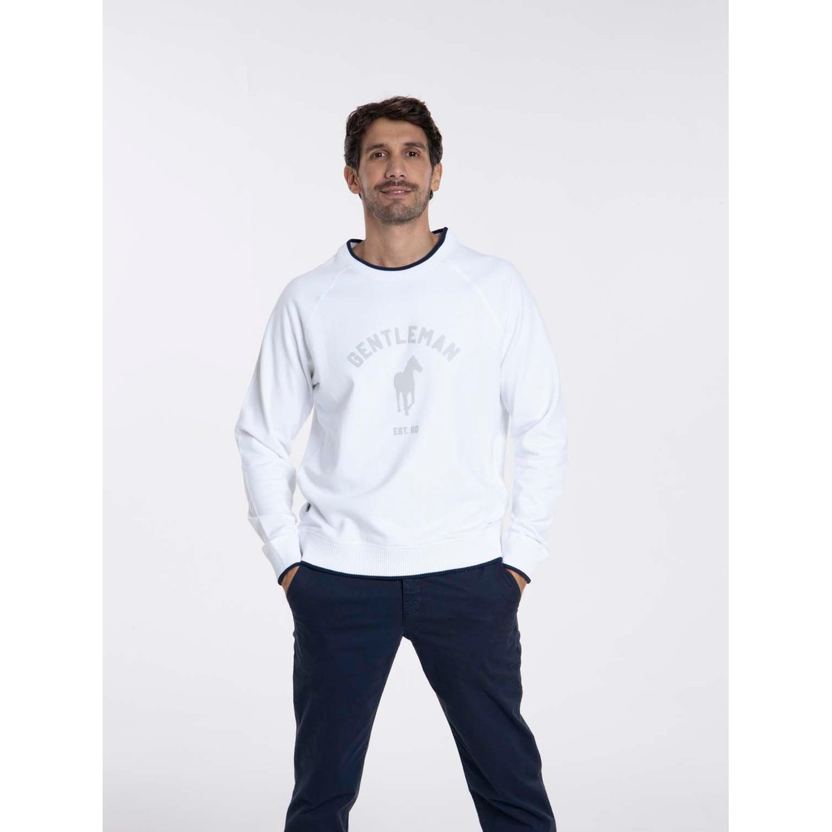 Sweat manches longues coton SENLIS blanc, GENTLEMAN FARMER