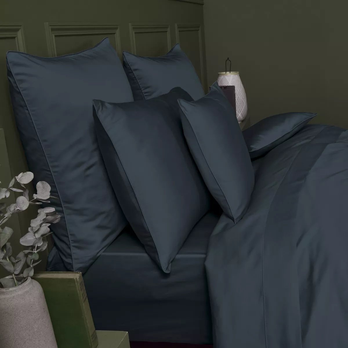 Drap housse b40 satin de coton AVA UNI bleu nuit, GARNIER THIEBAUT