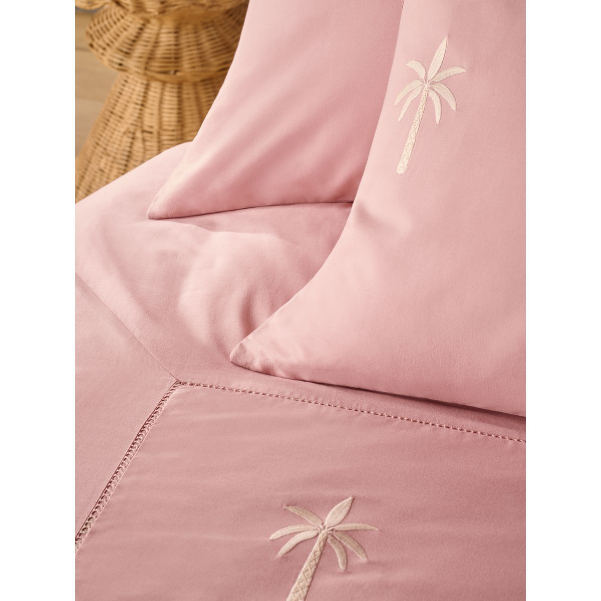 Housse de couette et taie à palmiers brodés pêche rose, NEXT