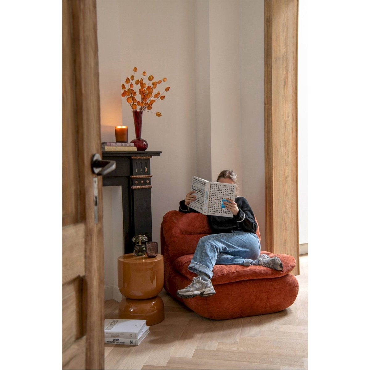 Chaise longue en tissu moelleuse rouille, RECOLLECTION