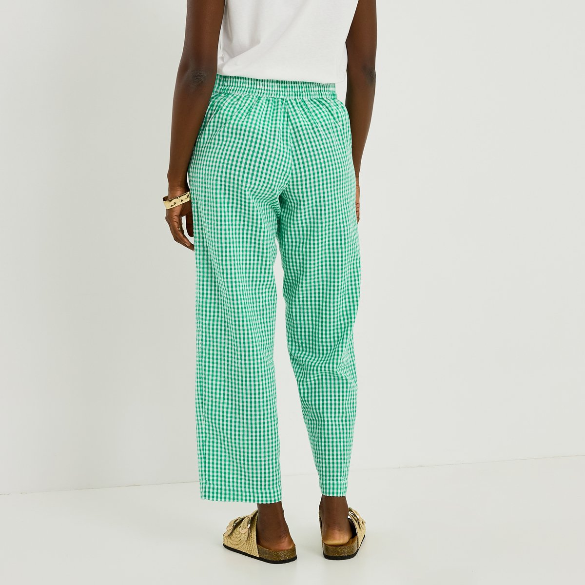 Pantalon seersucker imprimé vichy vert, GRAIN DE MALICE
