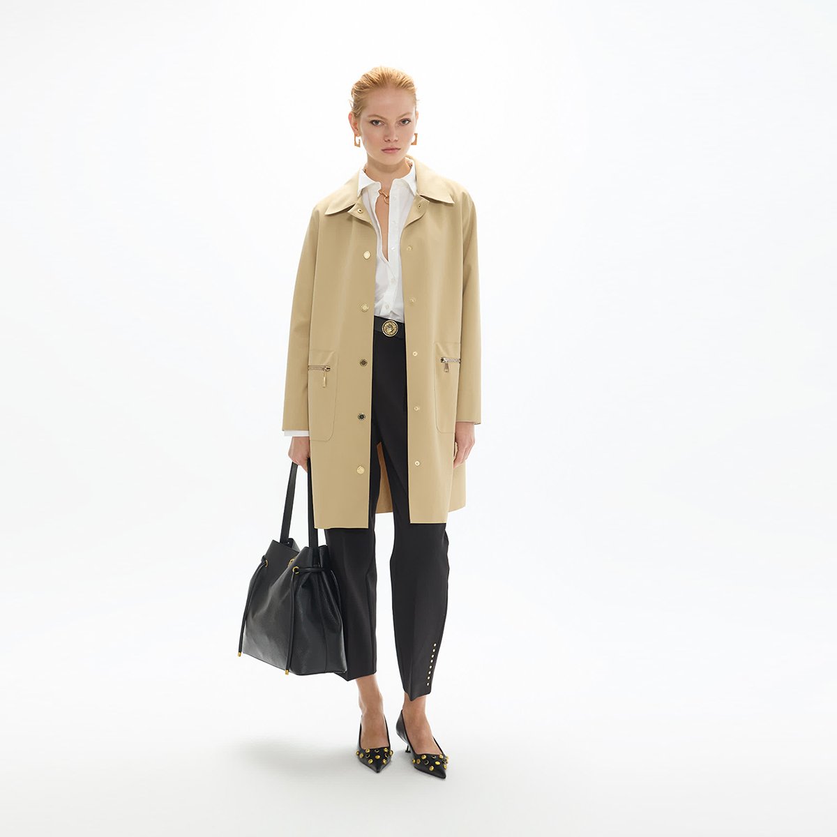 Chemise oversize en coton à clous dorée blanc, LOLA CASADEMUNT