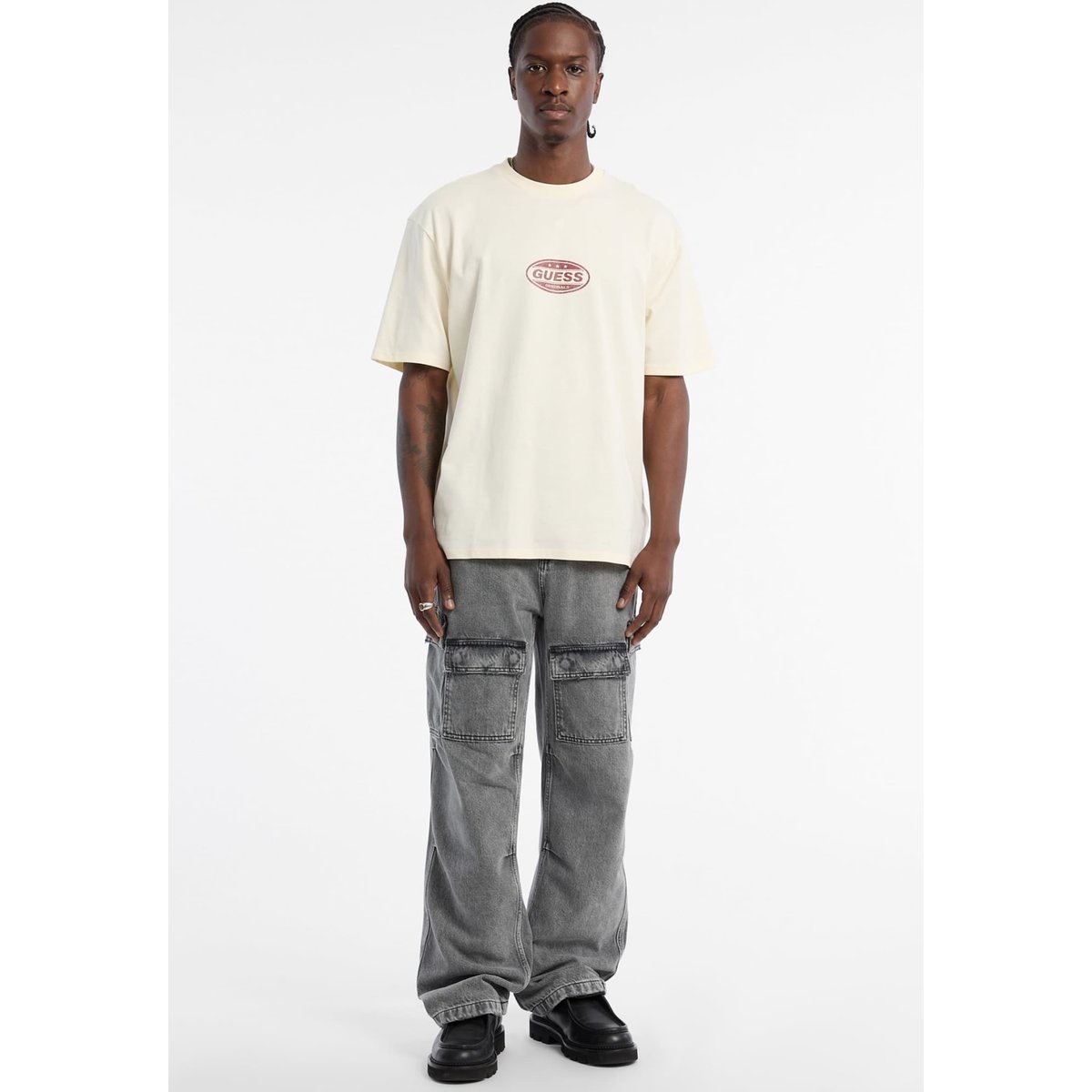 T-Shirt Logo Imprimé crème, GUESS JEANS