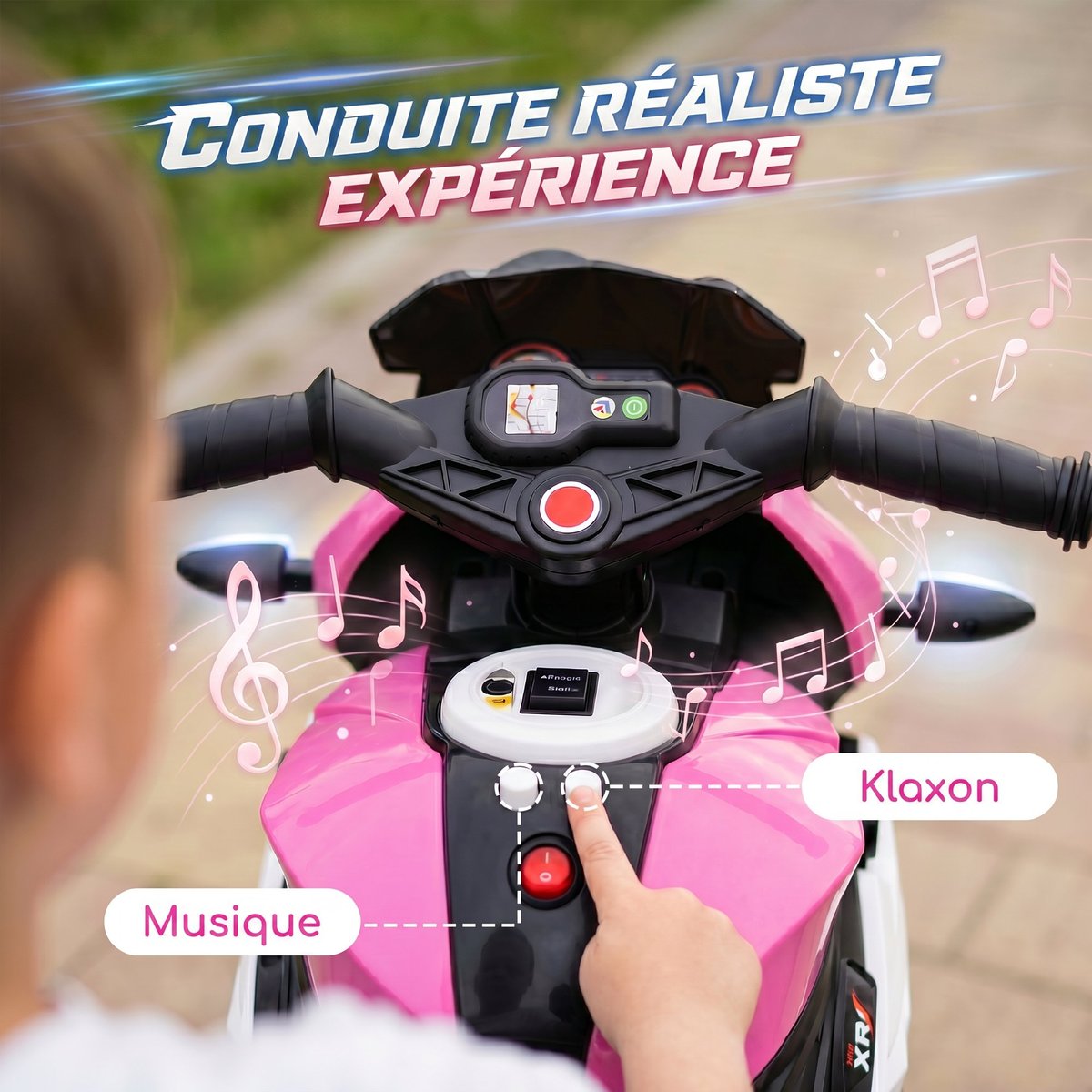 Moto électrique à conducteur assis PP Rose rose et noir, HOMCOM