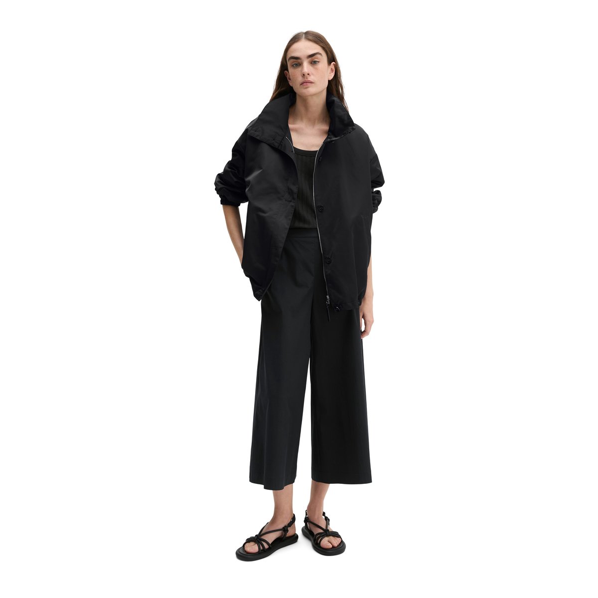 Long-Blouson loose en sergé de polyester Shiny recyclé noir, MARC O'POLO