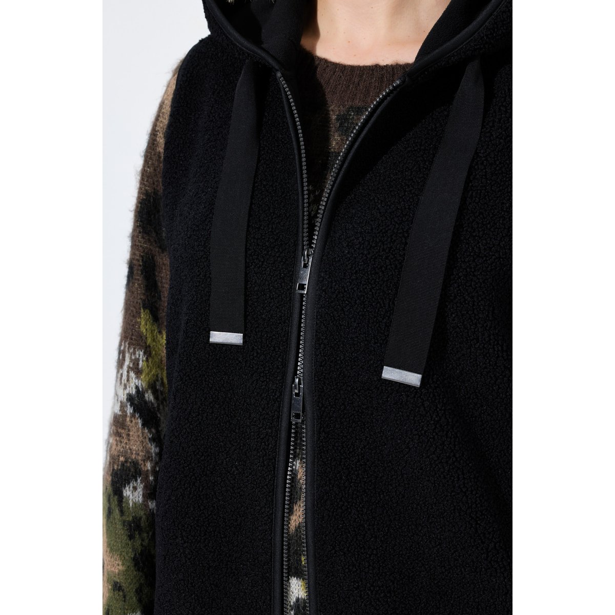 Long gilet en polaire teddy, coupe en A noir, ULLA POPKEN