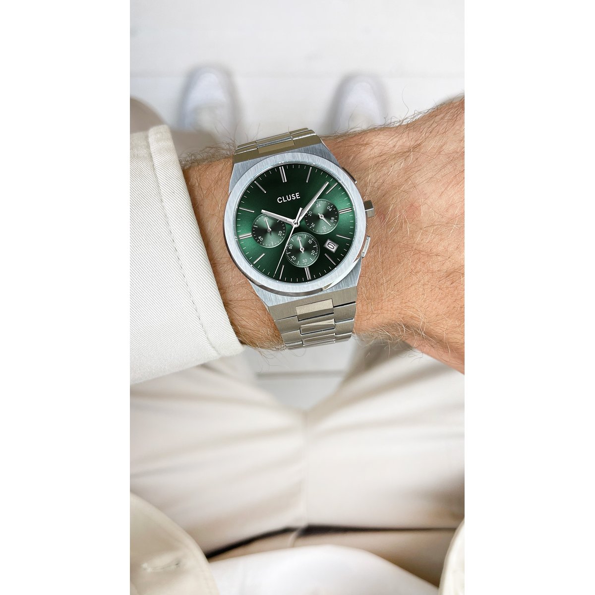 Montre Analogique VIGOUREUX CHRONO argenté vert argenté, CLUSE