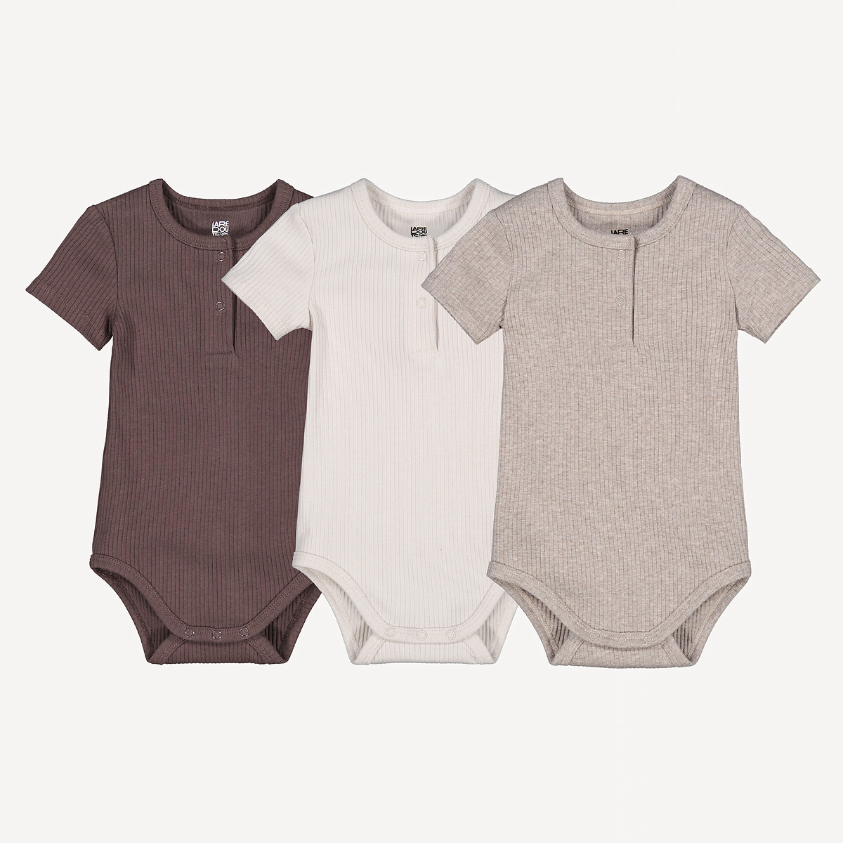 Set van 3 rompertjes met korte mouwen in ribtricot gemengd, LA REDOUTE COLLECTIONS