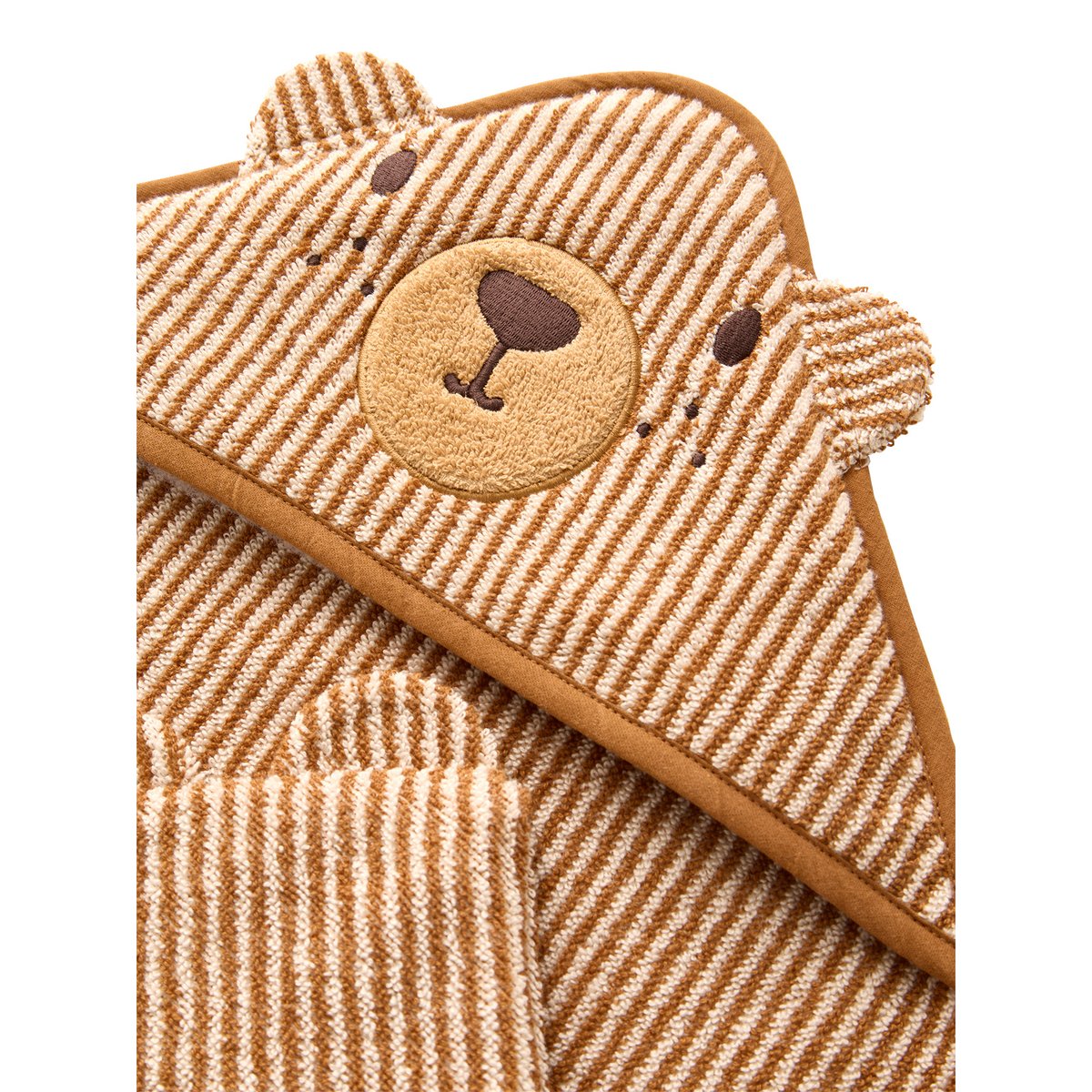 Cape de bain et gant de toilette PETIT OURS, avec coton recylé rayé beige, VERTBAUDET