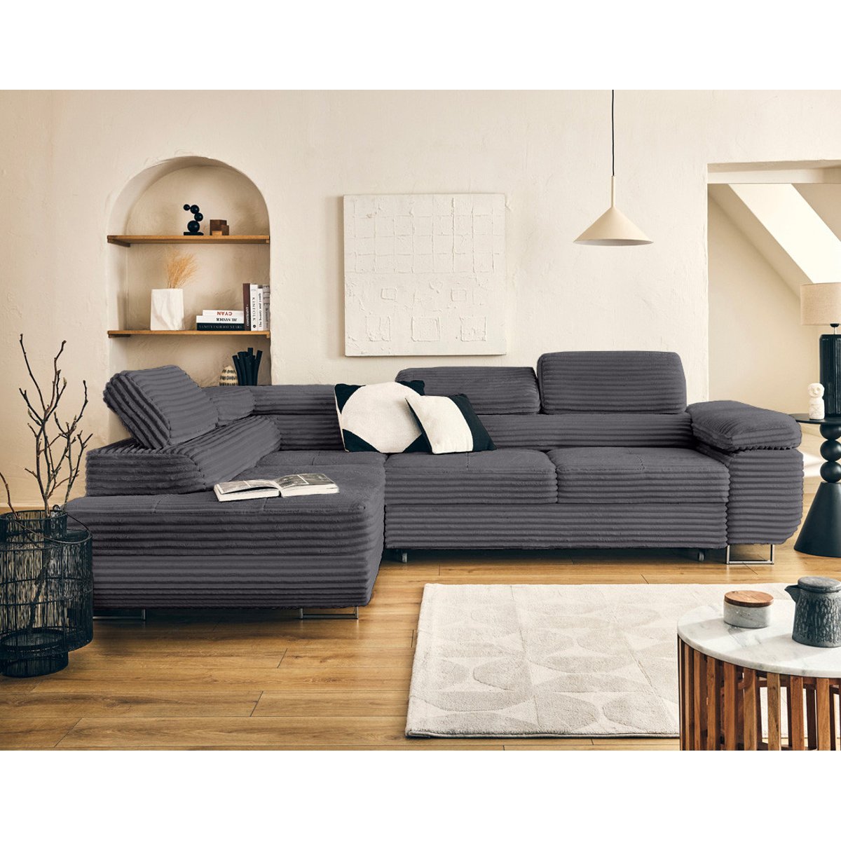 Canapé d'Angle Convertible 5 places - ZARIA gris, BEST MOBILIER