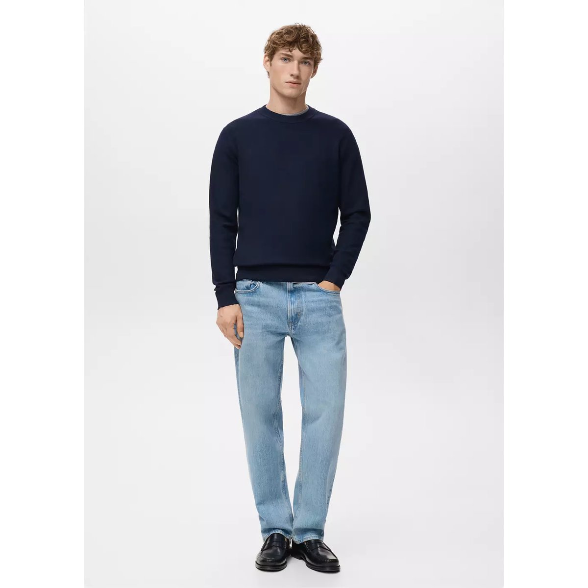 Pull-over maille coton microstructure bleu marine, MANGO MAN