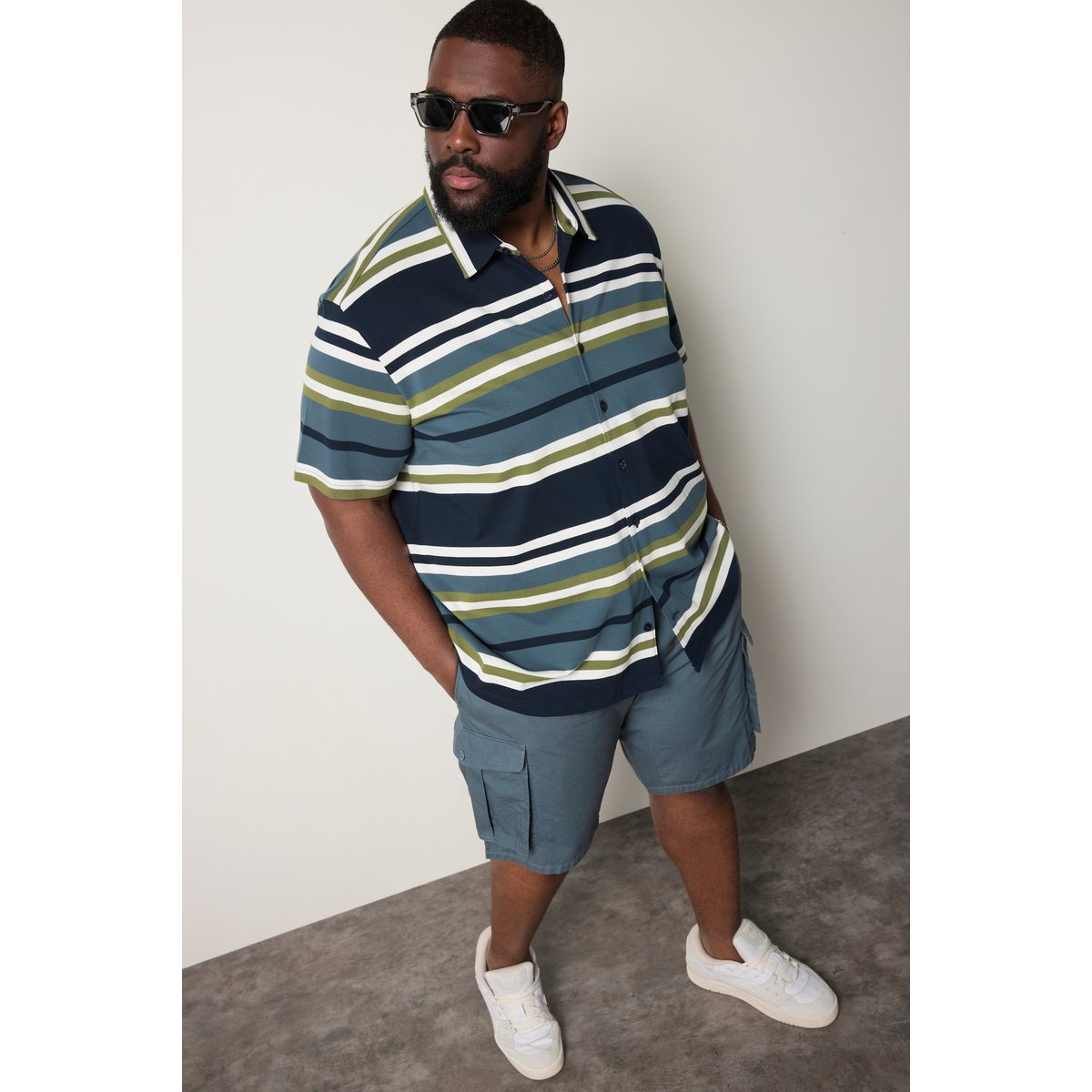Chemise à rayures, tissu piqué bleu marine, STHUGE