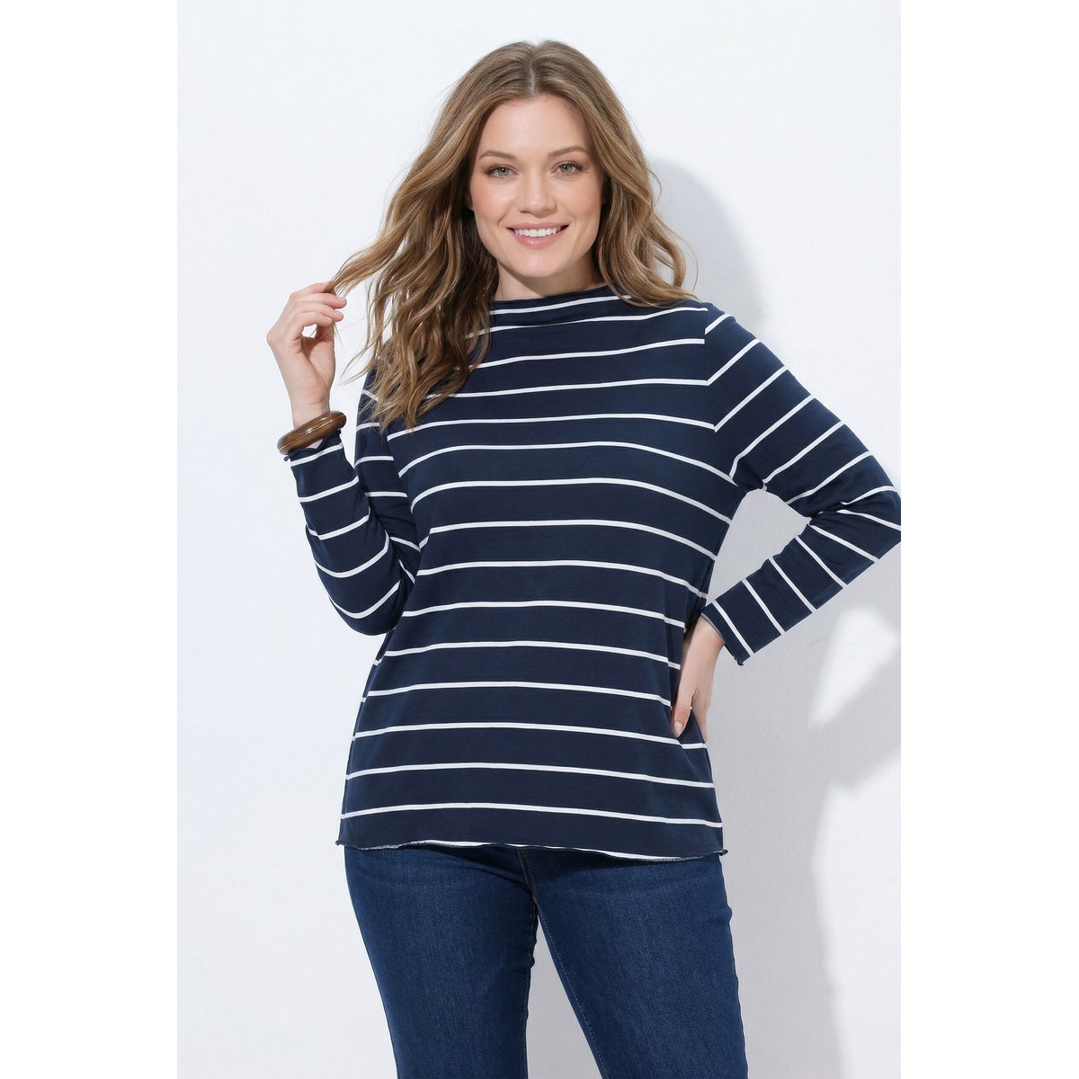 T-shirt en jersey bord-côte, coton bio marine, ULLA POPKEN
