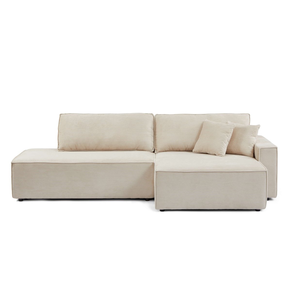 Canapé d'angle droit convertible velours ZOLA beige, BAÏTA
