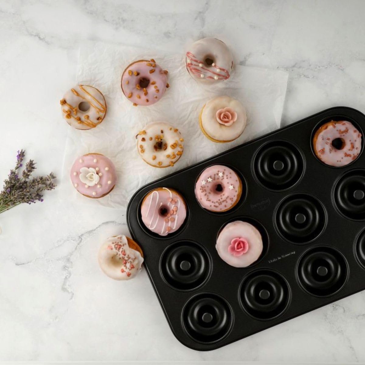 Ensemble de 2 Moules donut et bagel 12 empreintes noir, DR OETKER