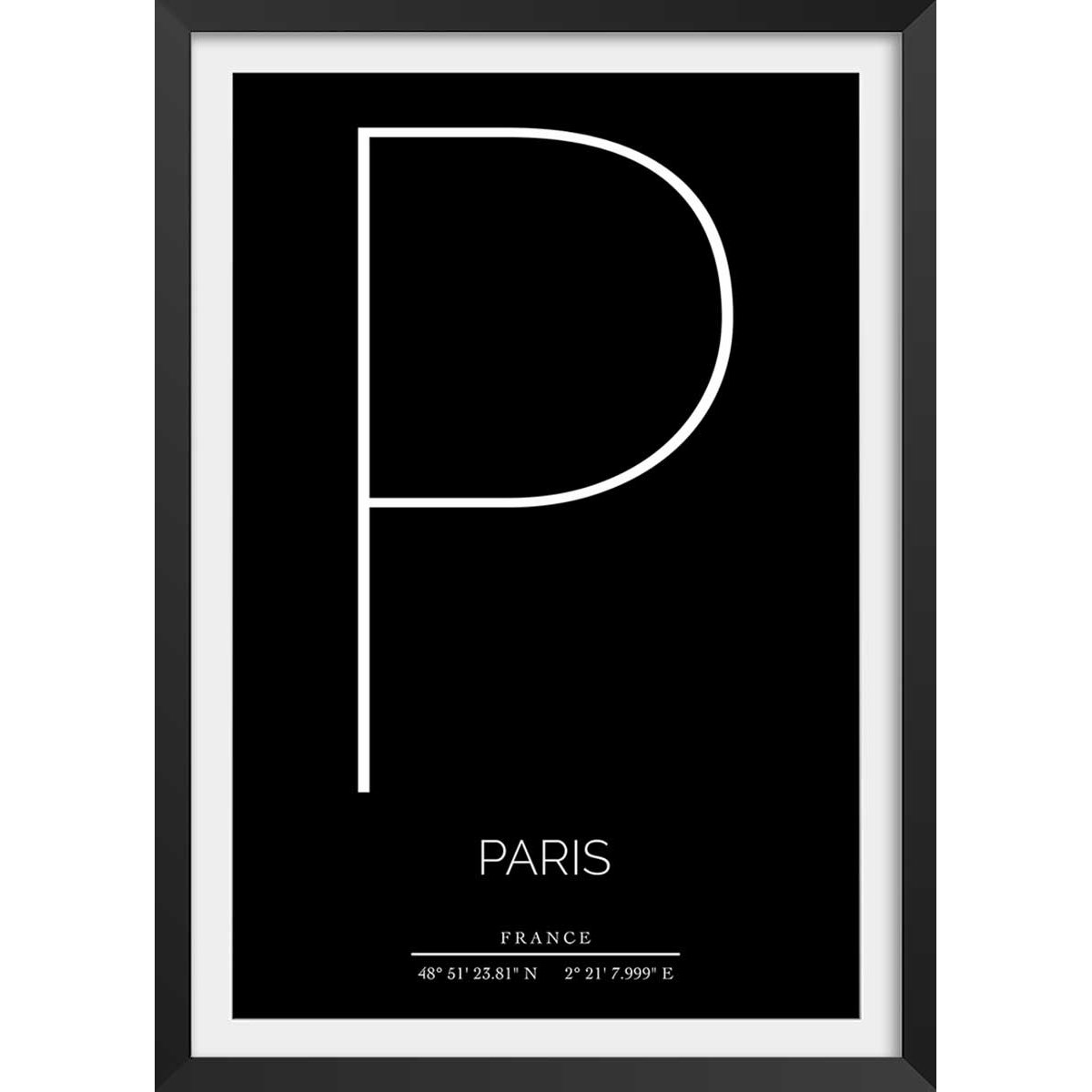 Poster p paris affiche + cadre en bois - noir, HEXOA
