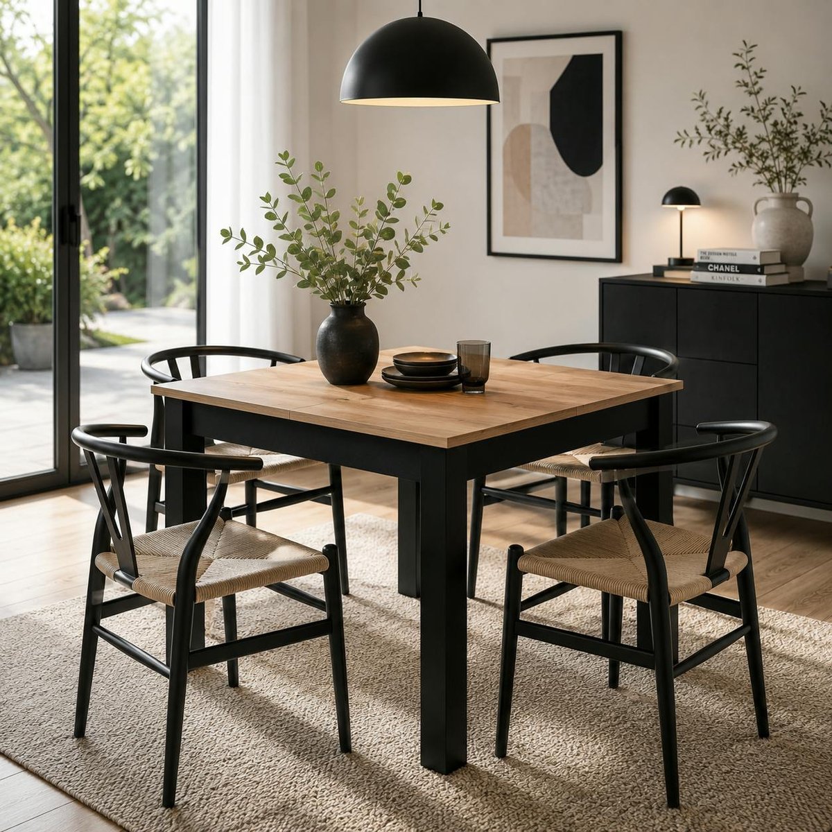 Table carrée extensible 4 places esprit bistrot ALVA noir, PIER IMPORT