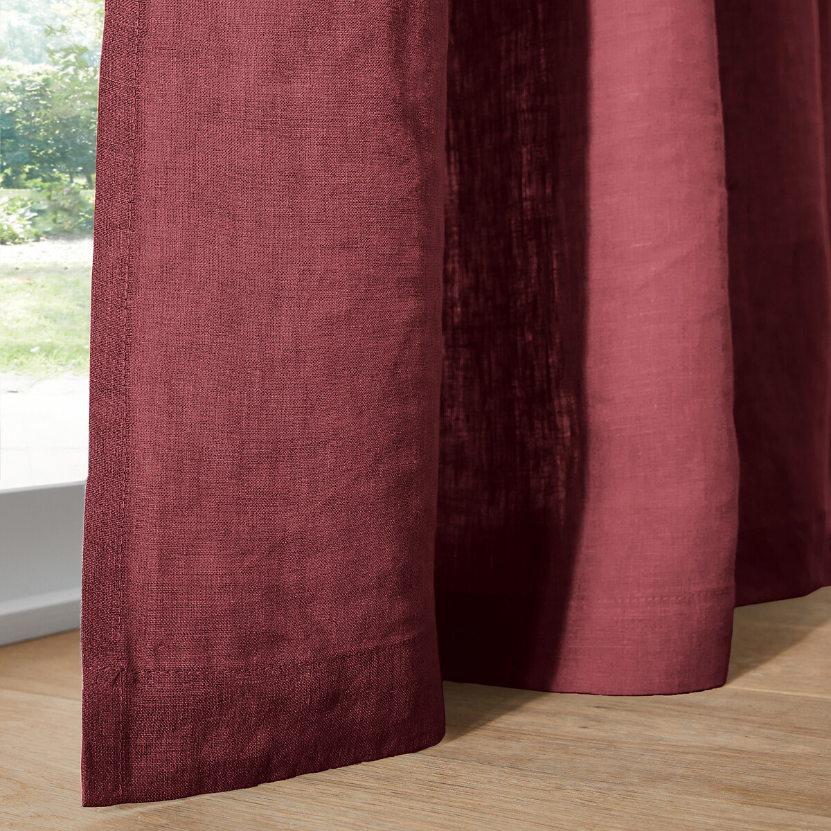 Onega Washed Linen Curtain with Eyelets burgundy, LA REDOUTE INTERIEURS