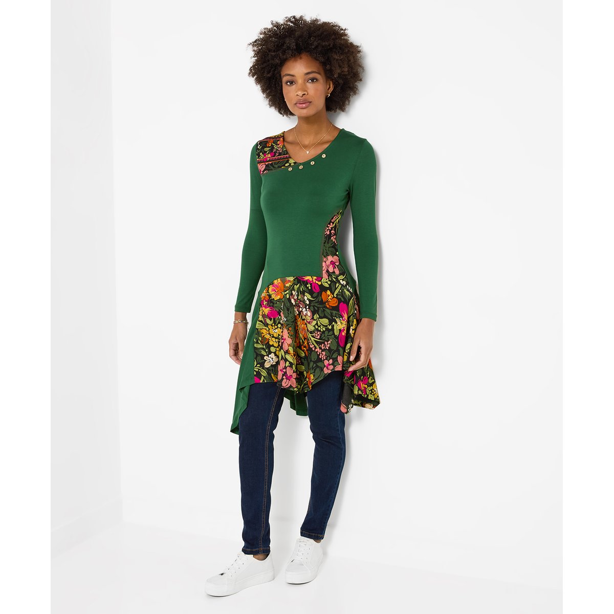 Fabuleuse Robe Tunique en Jersey Fleurie vert, JOE BROWNS