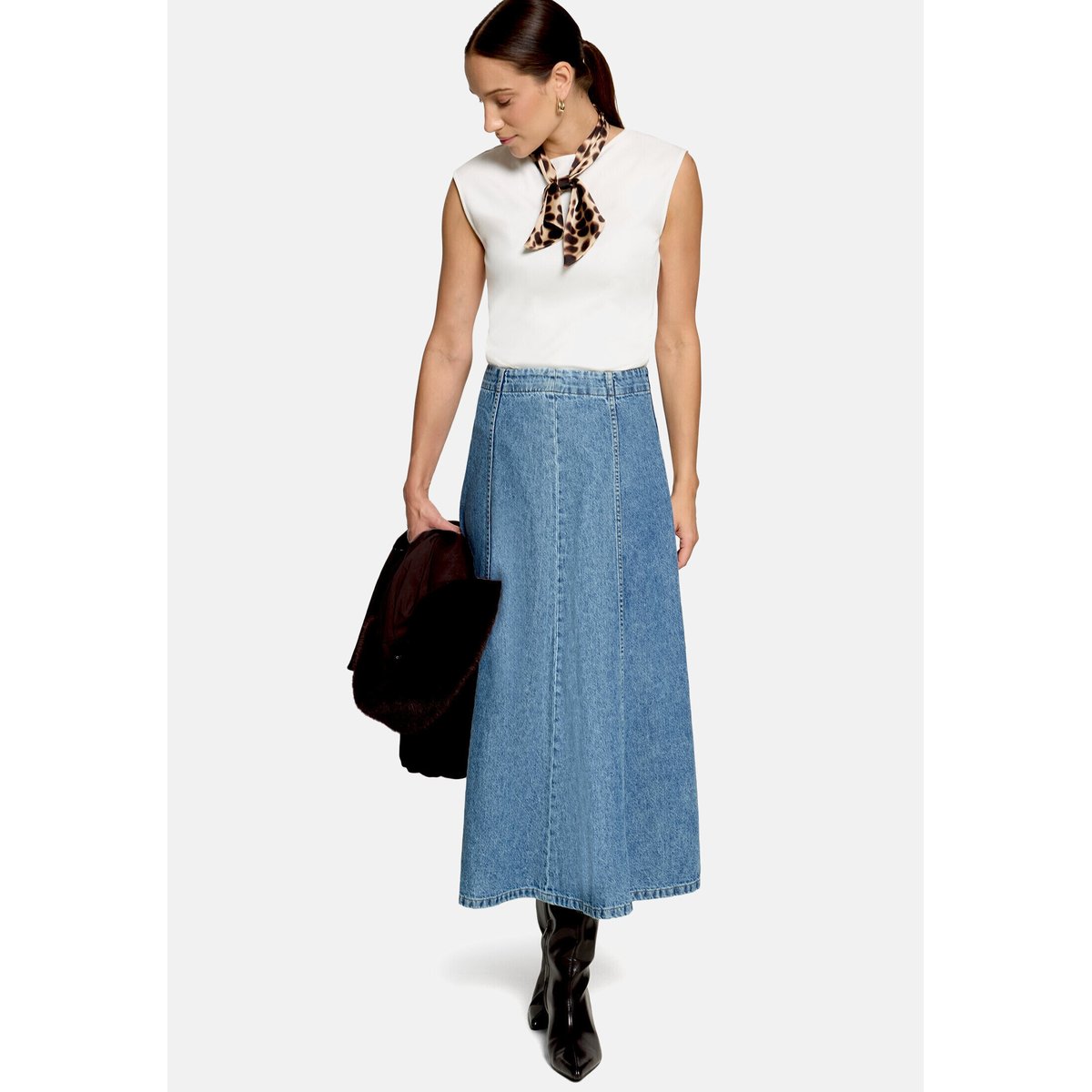 Jupe en jean à fermeture zippée middle blue denim, ZERO