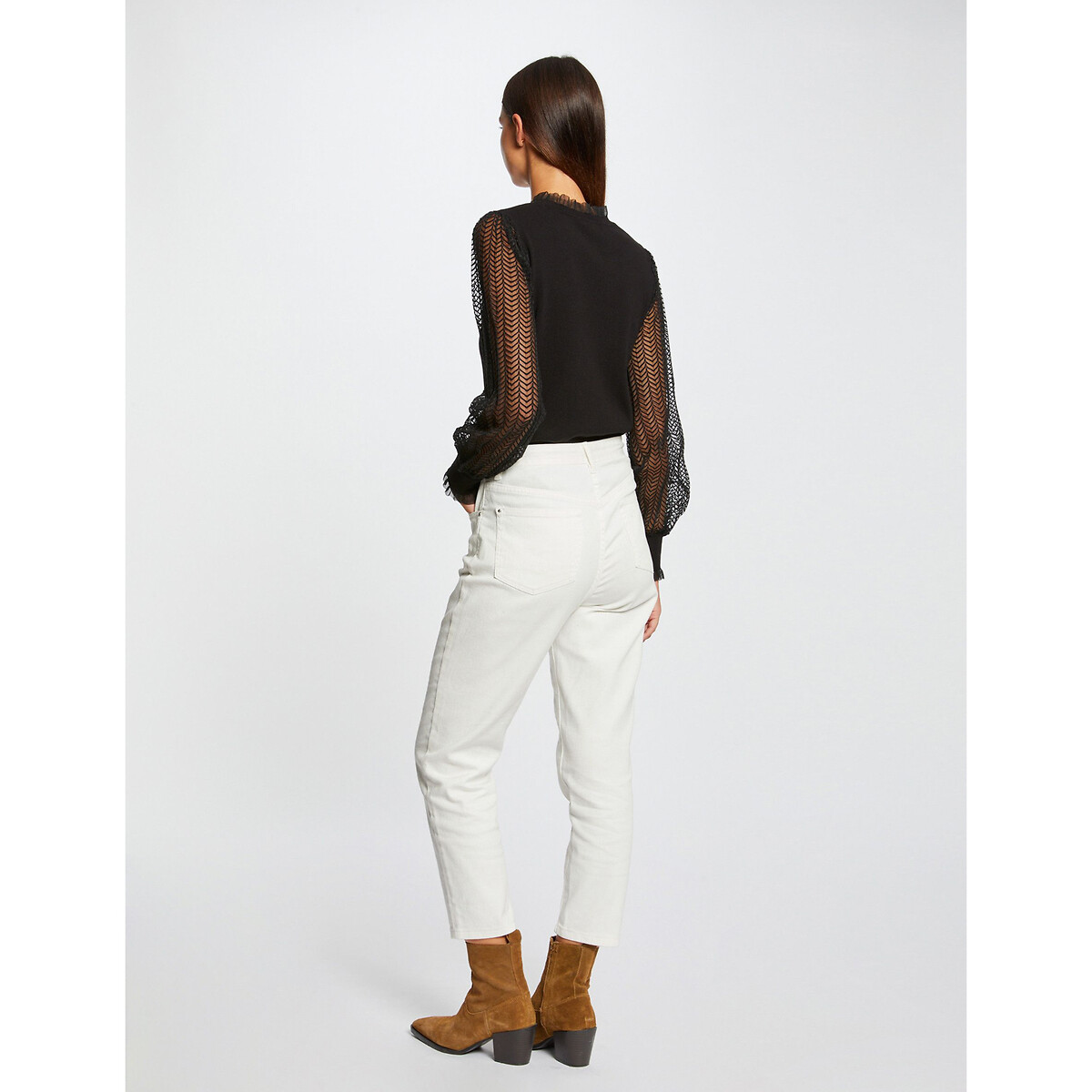 Pull col montant en fine maille noir, MORGAN