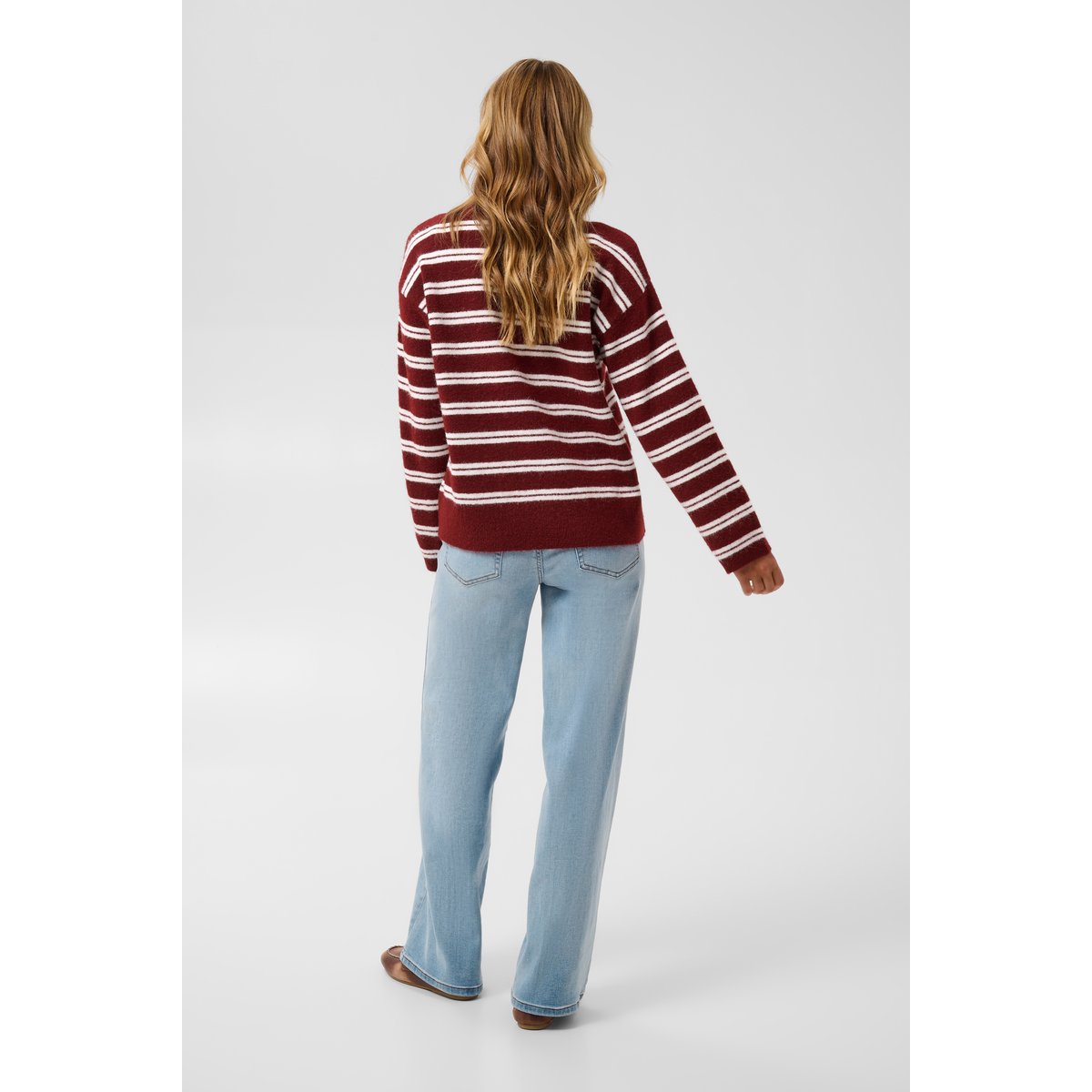 Pullover tricoté rouge zinfandel/white stripe, KAFFE