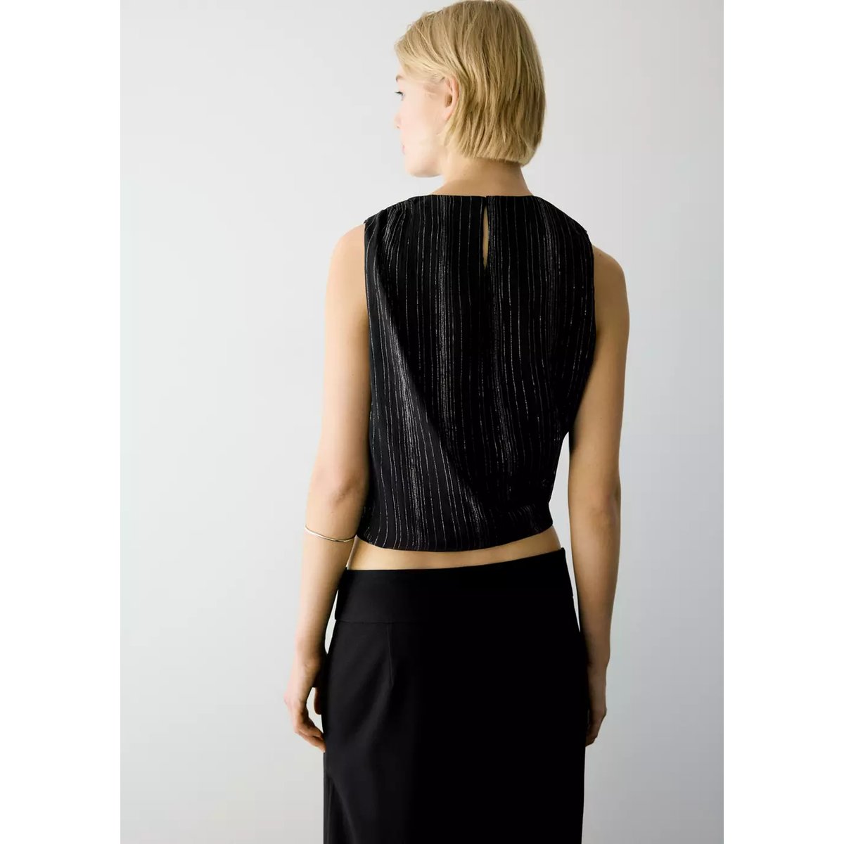 Top en gaze fil textile noir, MANGO TEEN