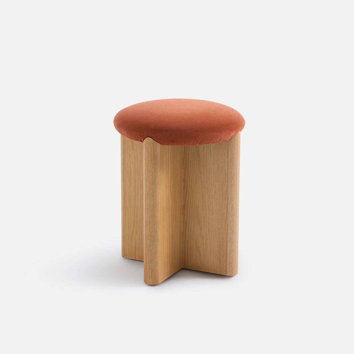 Tabouret, en plaqué chêne et tissu velours, CURVA chêne, LA REDOUTE INTERIEURS