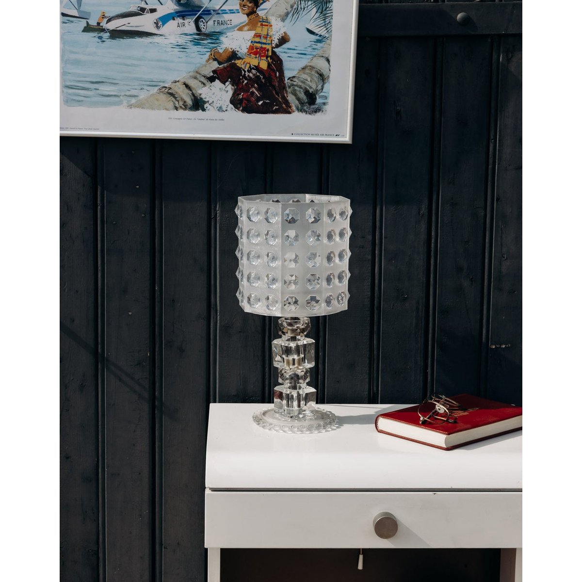 Lampe en verre et plexiglass Julia N°978 - Bon état transparent, DEBONGOUT