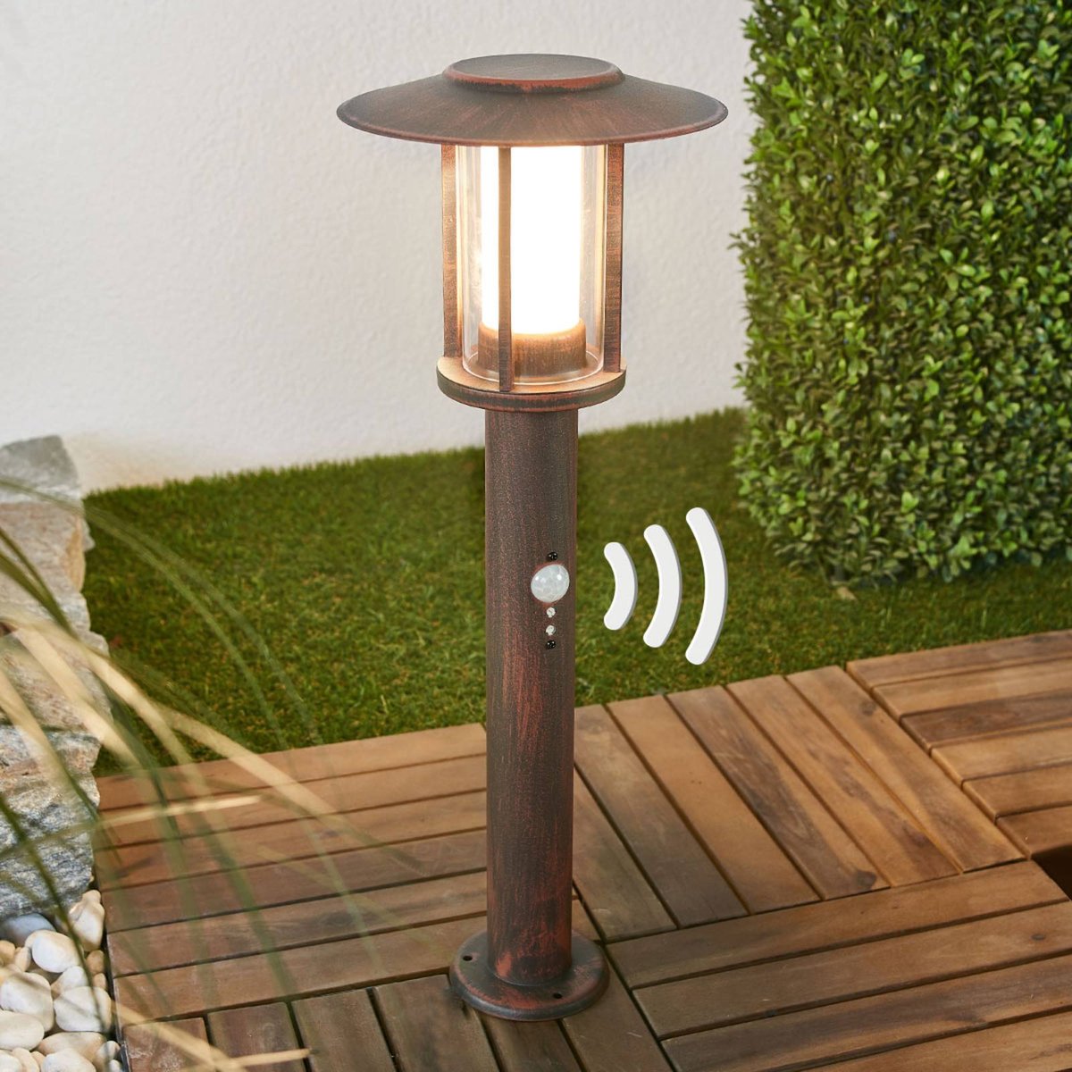 Luminaire extérieur en inox traditionnelLED brun rouille, clair, blanc, LINDBY