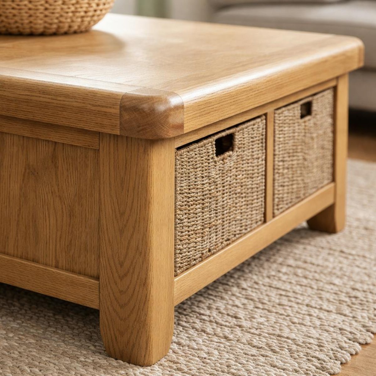 Table basse campagne chic avec 2 paniers de rangement VALMONT bois naturel, PIER IMPORT