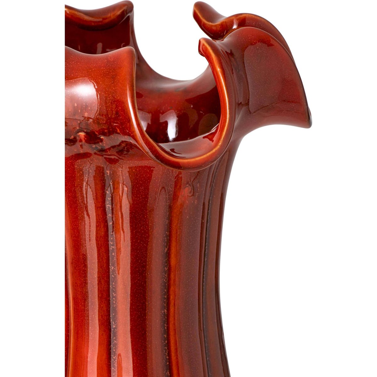 Vase en poterie à bord ondulé rouge brillant, RECOLLECTION