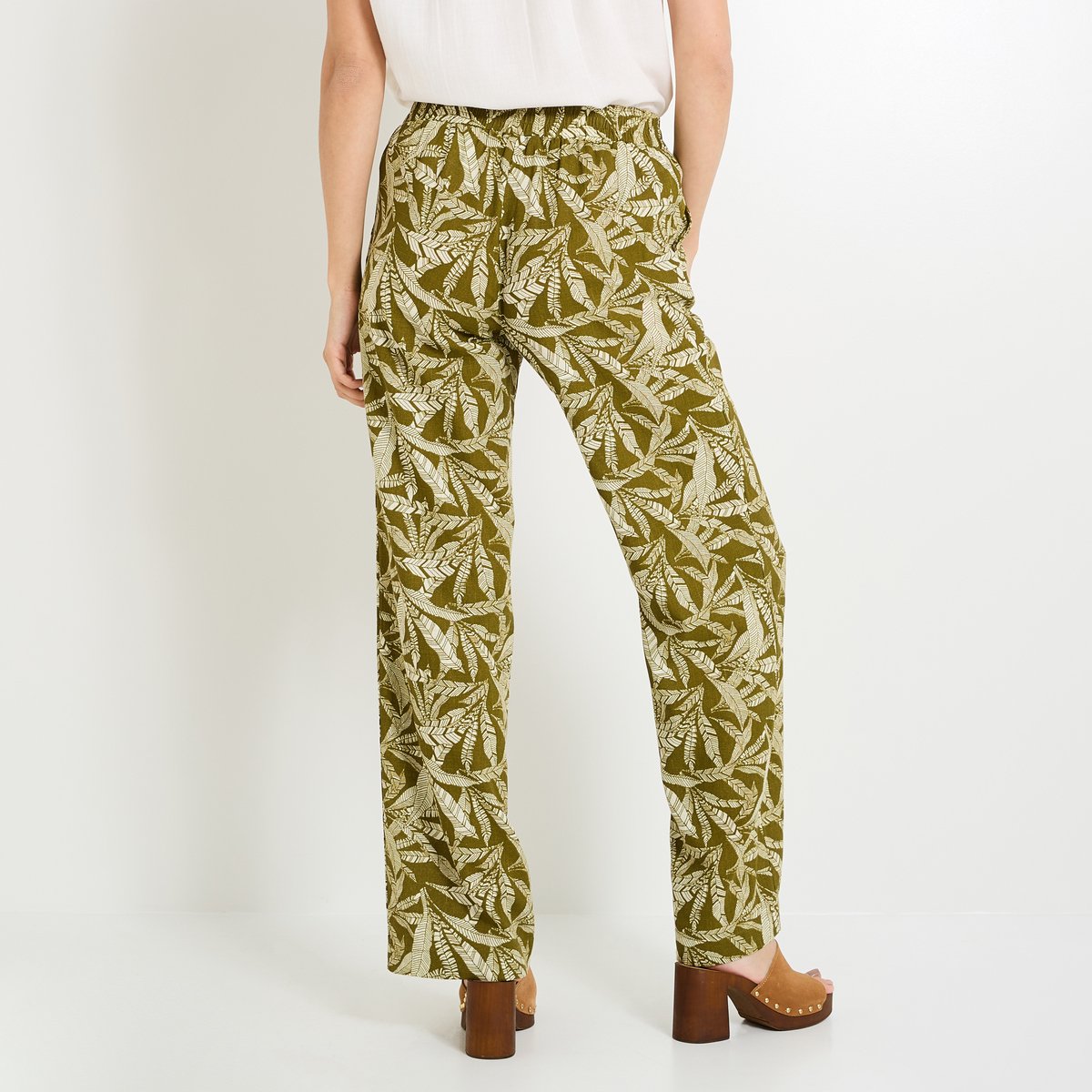 Pantalon imprimé mélange lin vert olive, GRAIN DE MALICE