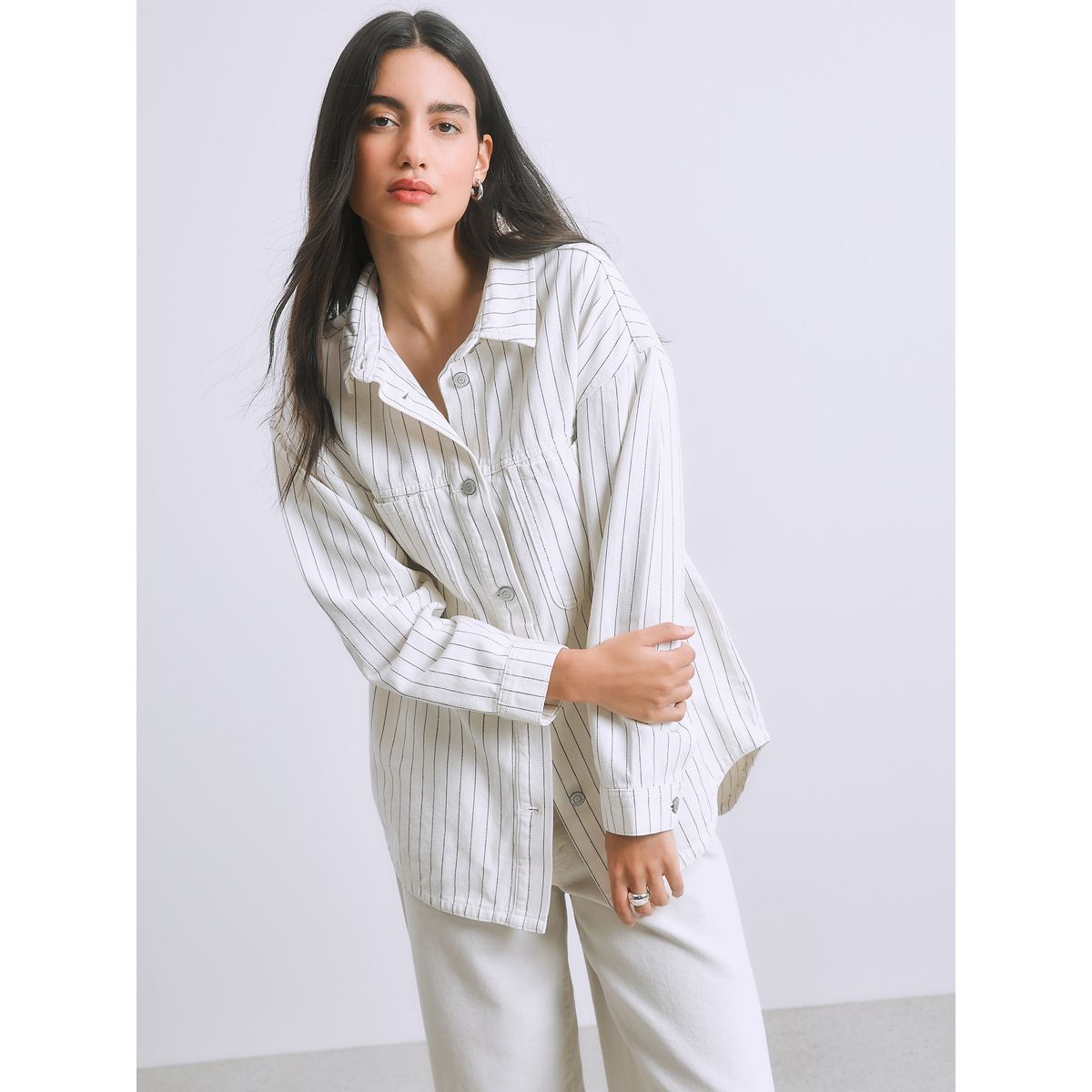 Chemise boyfriend oversize en denim blanc à rayures, NEXT