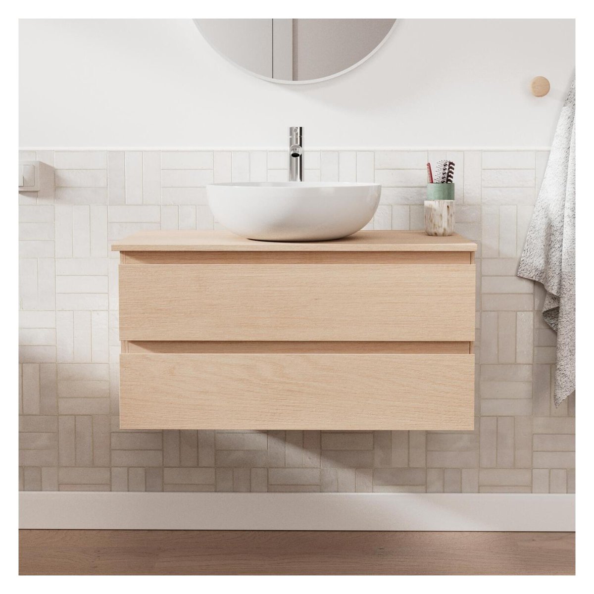 Ensemble meuble simple vasque 80 cm + vasque + robinet SORRENTO chêne, MOB IN
