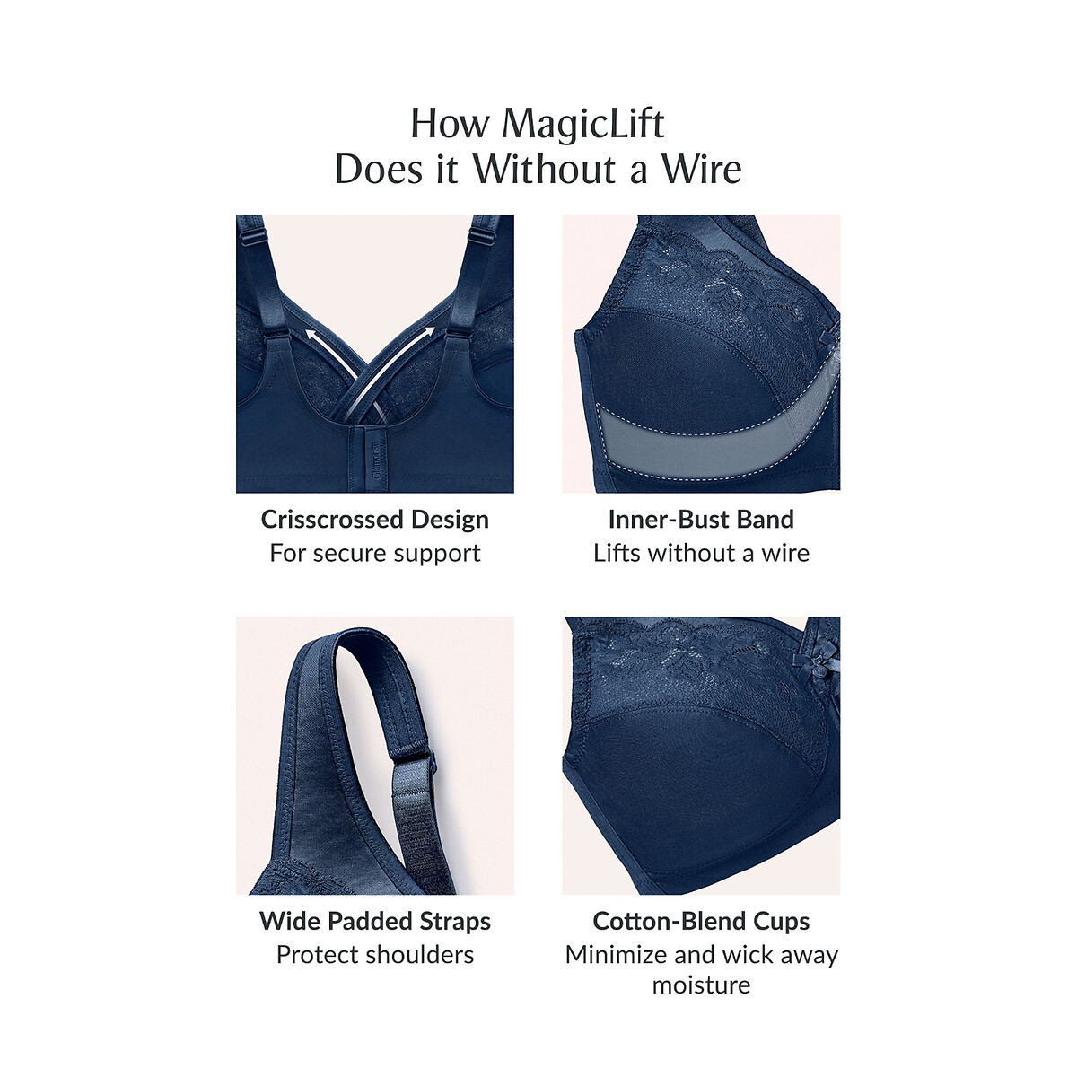 Soutien minimizador Magic Lift, sem armação azul, GLAMORISE