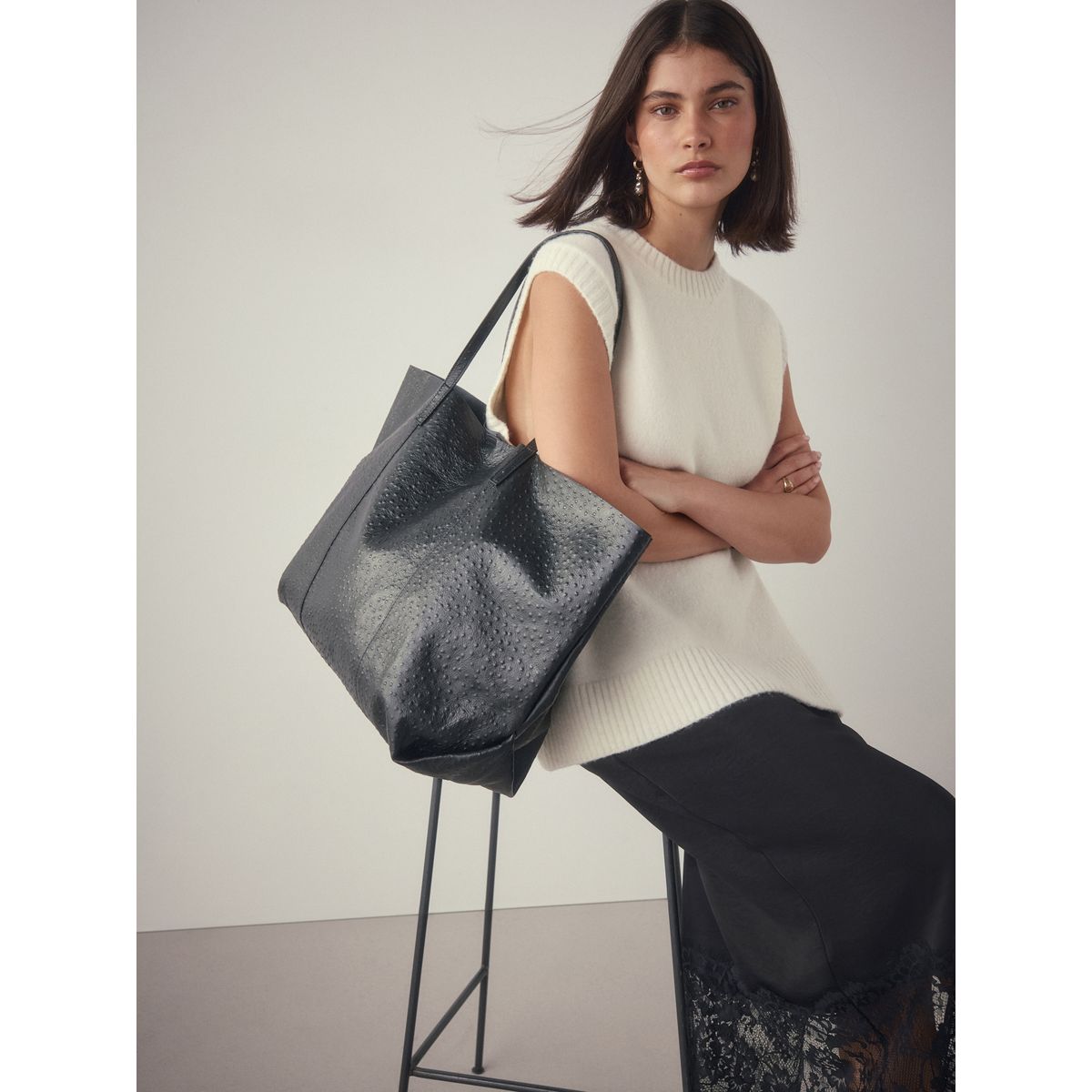Fourre-tout en cuir texturé noir, NEXT