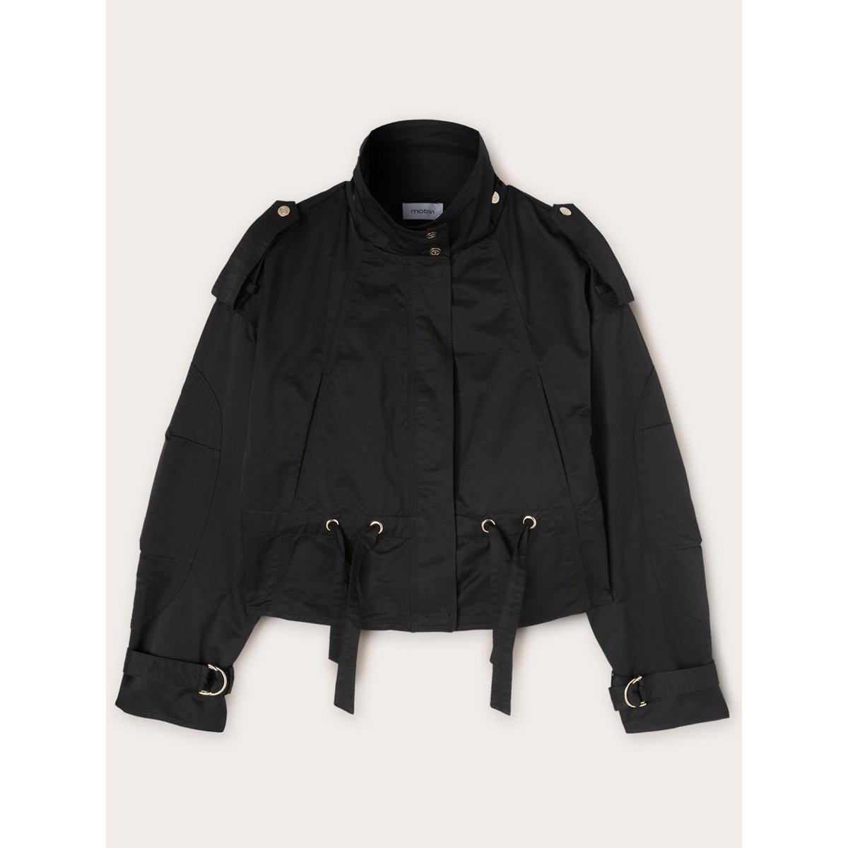 Coupe-vent court avec cordon de serrage à la taille noir, MOTIVI