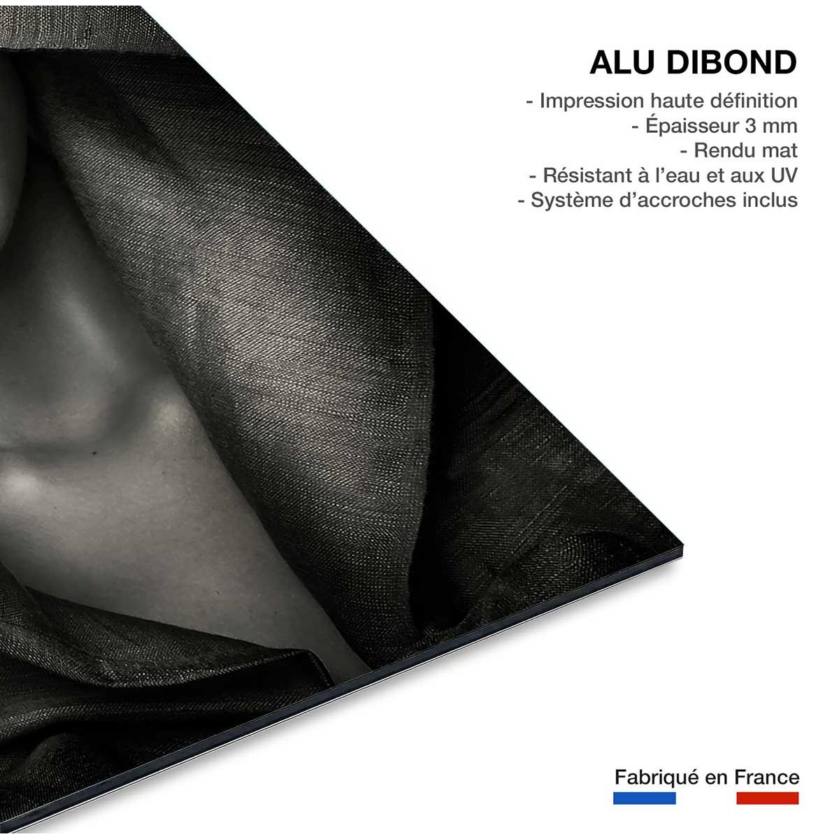 Tableau noir et blanc portrait  Capuche tableau alu dibond, HEXOA