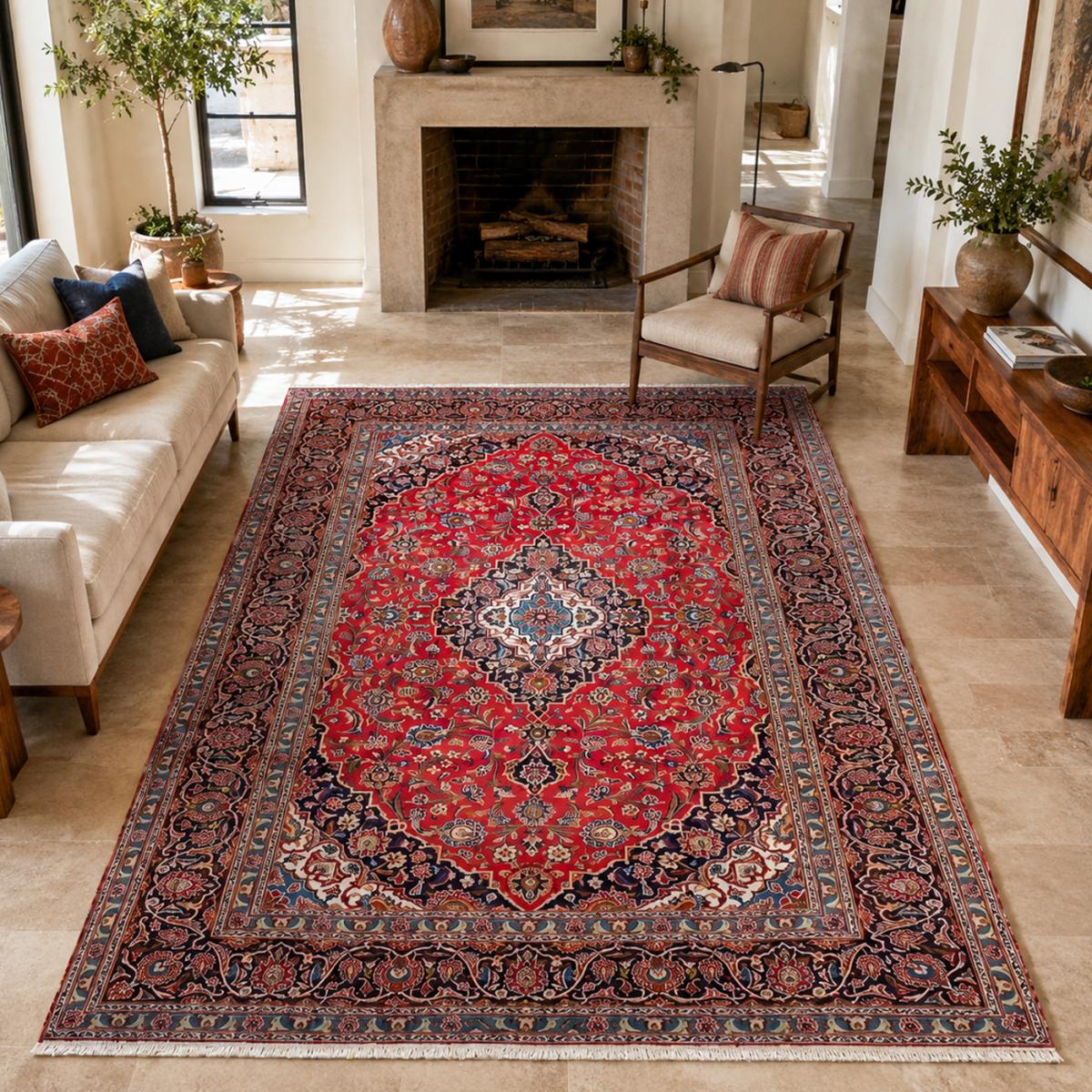 Tapis d'orient au motif oriental authentique, noué main, ARDAKAN 4 rouge, beige, bleu, UN AMOUR DE TAPIS