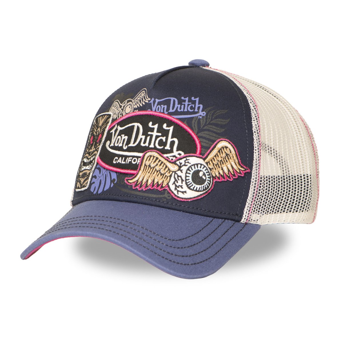 Casquette Trucker Patches violet/bleu foncé/rose/beige, VON DUTCH
