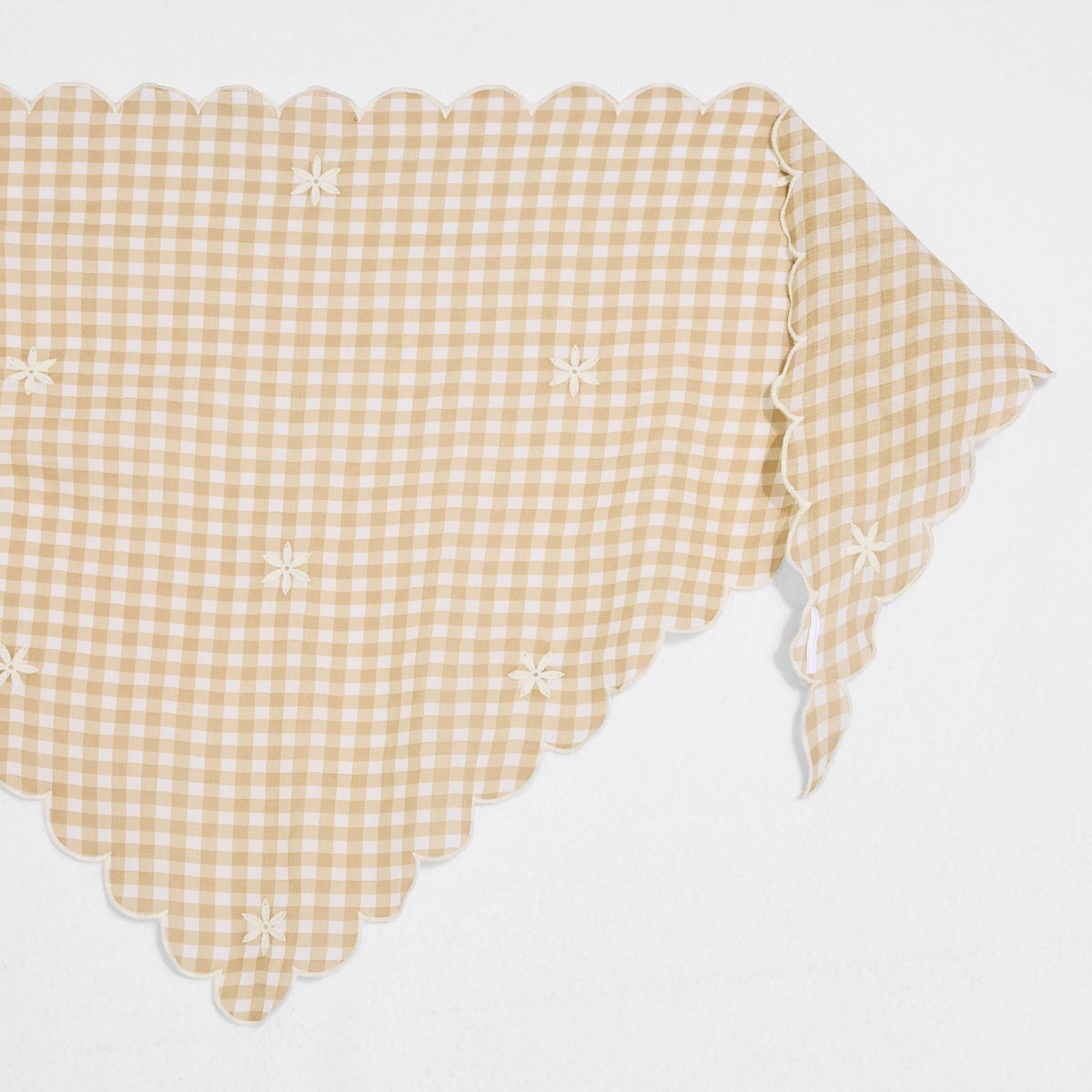 Foulard triangle motif vichy brodé beige, GRAIN DE MALICE