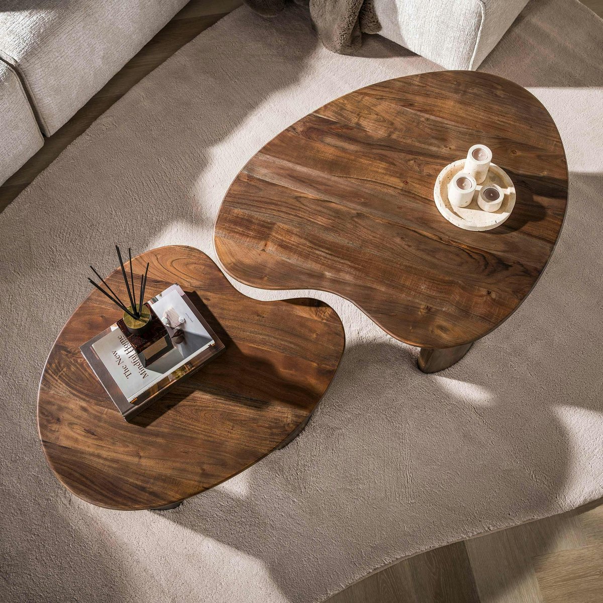 Table gigogne en acacia foncé design organique (x2) NAKO marron, PIER IMPORT
