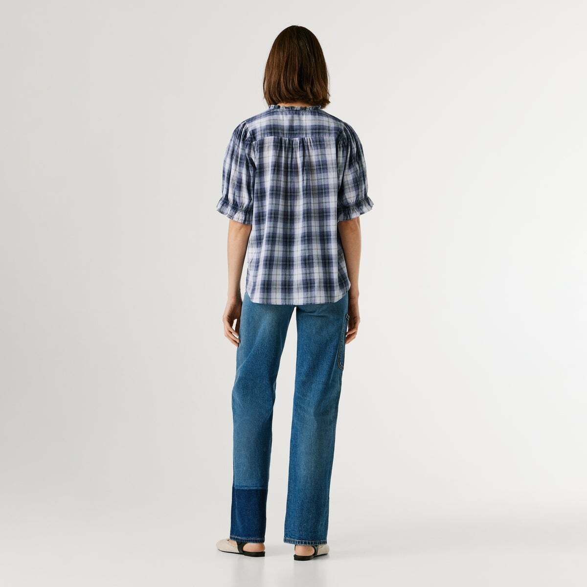 Blouse À Carreaux Avec Volants bleu des profondeurs, PEPE JEANS