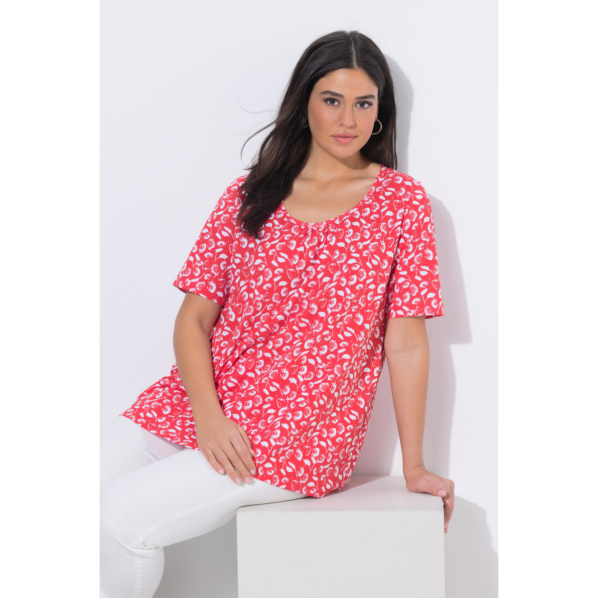 T-Shirt coupe évasée corail, ULLA POPKEN